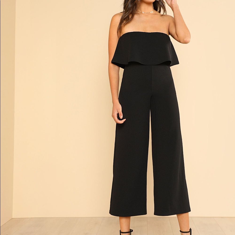 Shein Black Strapless High Waisted Jumpsuit